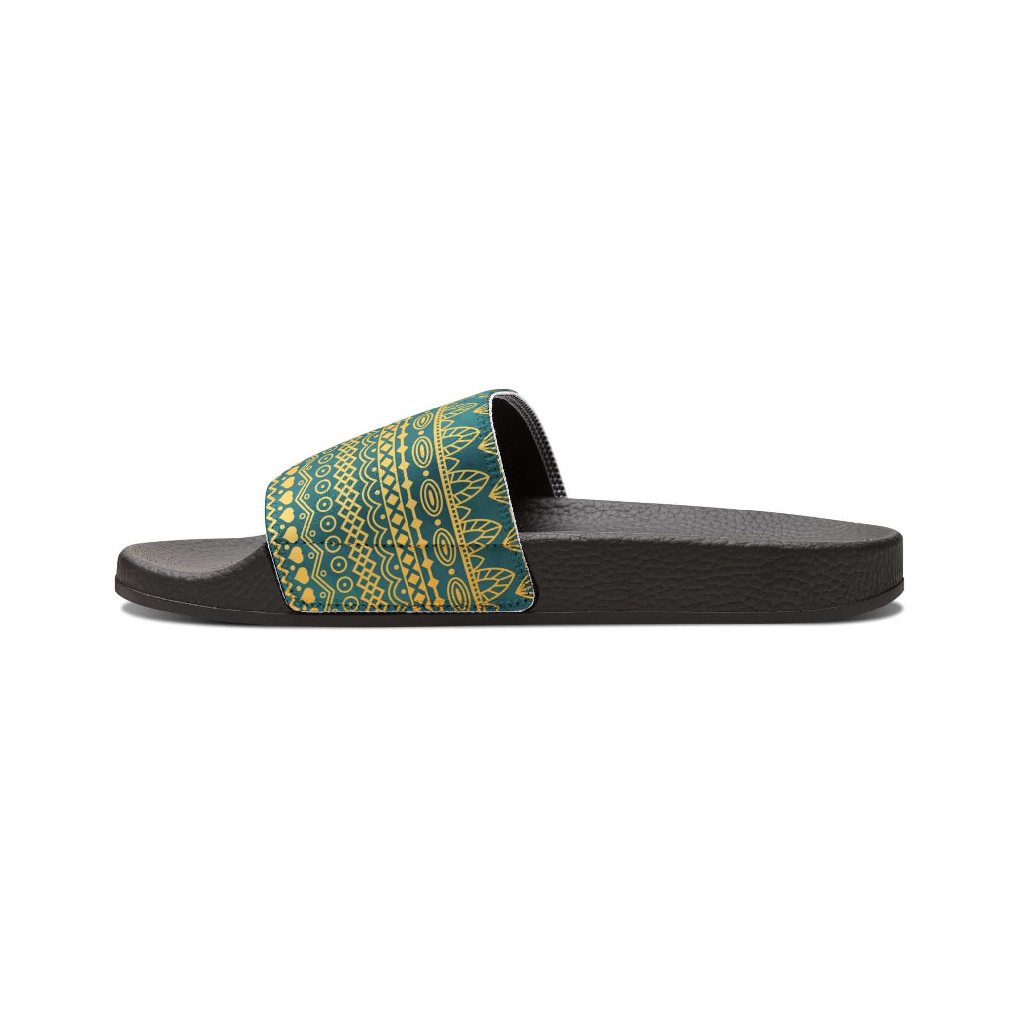 Slide Sandals — Green Gold Boho Pattern Removable-Strap Slides