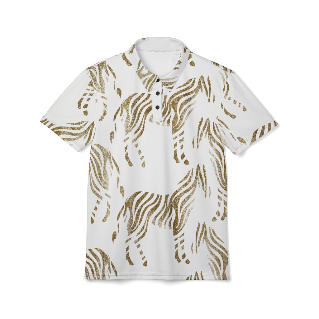 Gold Zebra Print Polo Shirt | All-Over Pattern, Animal Stripe Design