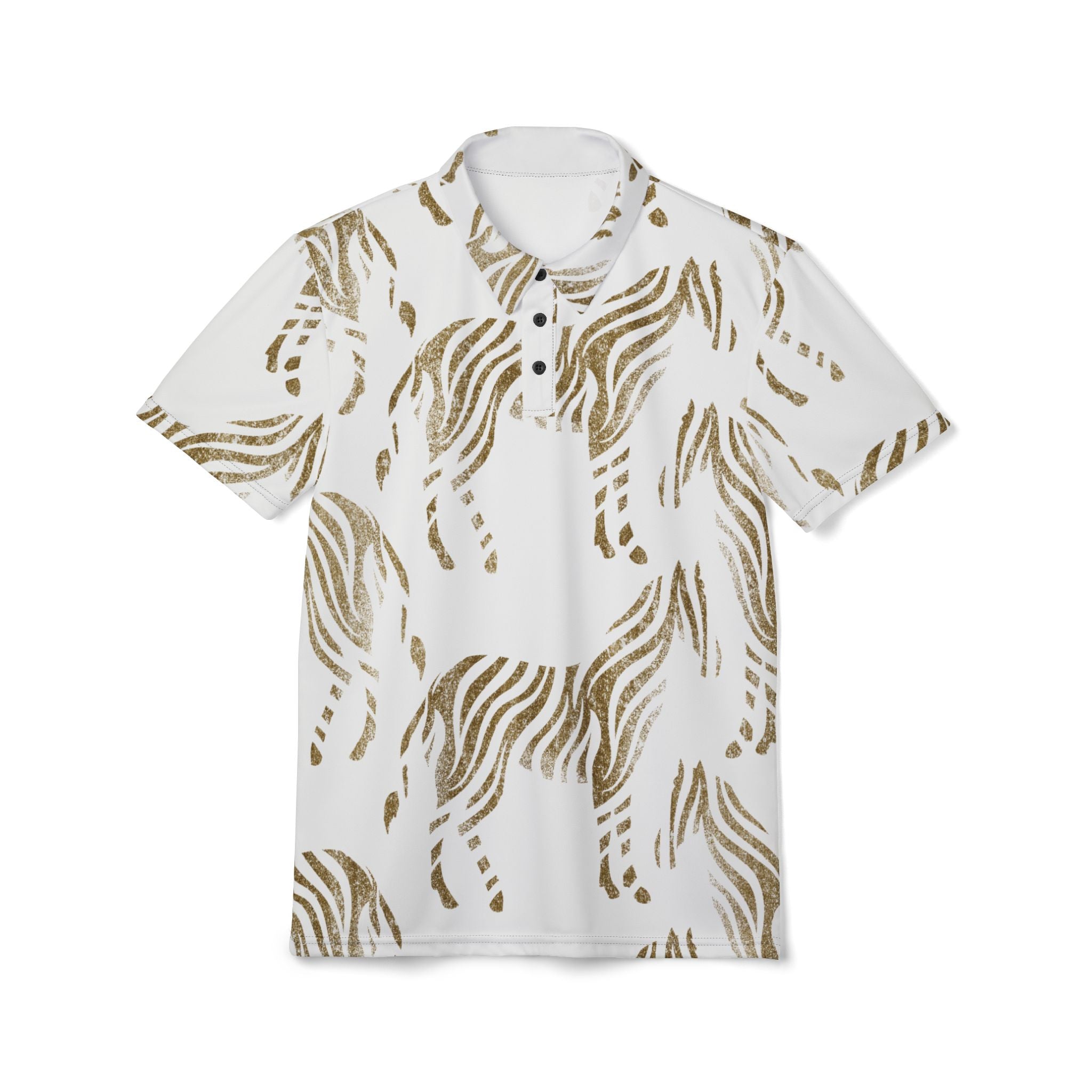 Gold Zebra Print Polo Shirt | All-Over Pattern, Animal Stripe Design