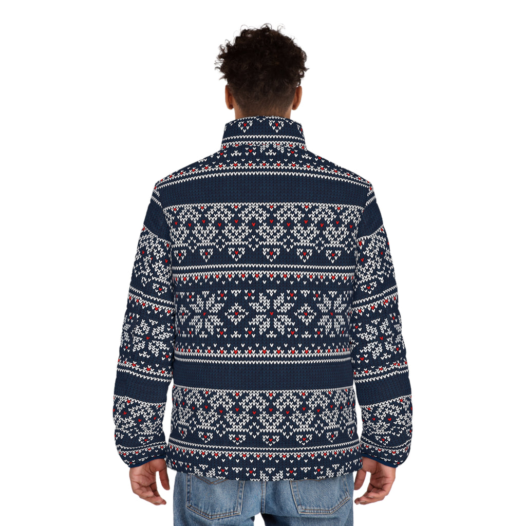 Nordic Fair Isle Pattern Puffer Jacket | Navy All-Over Print