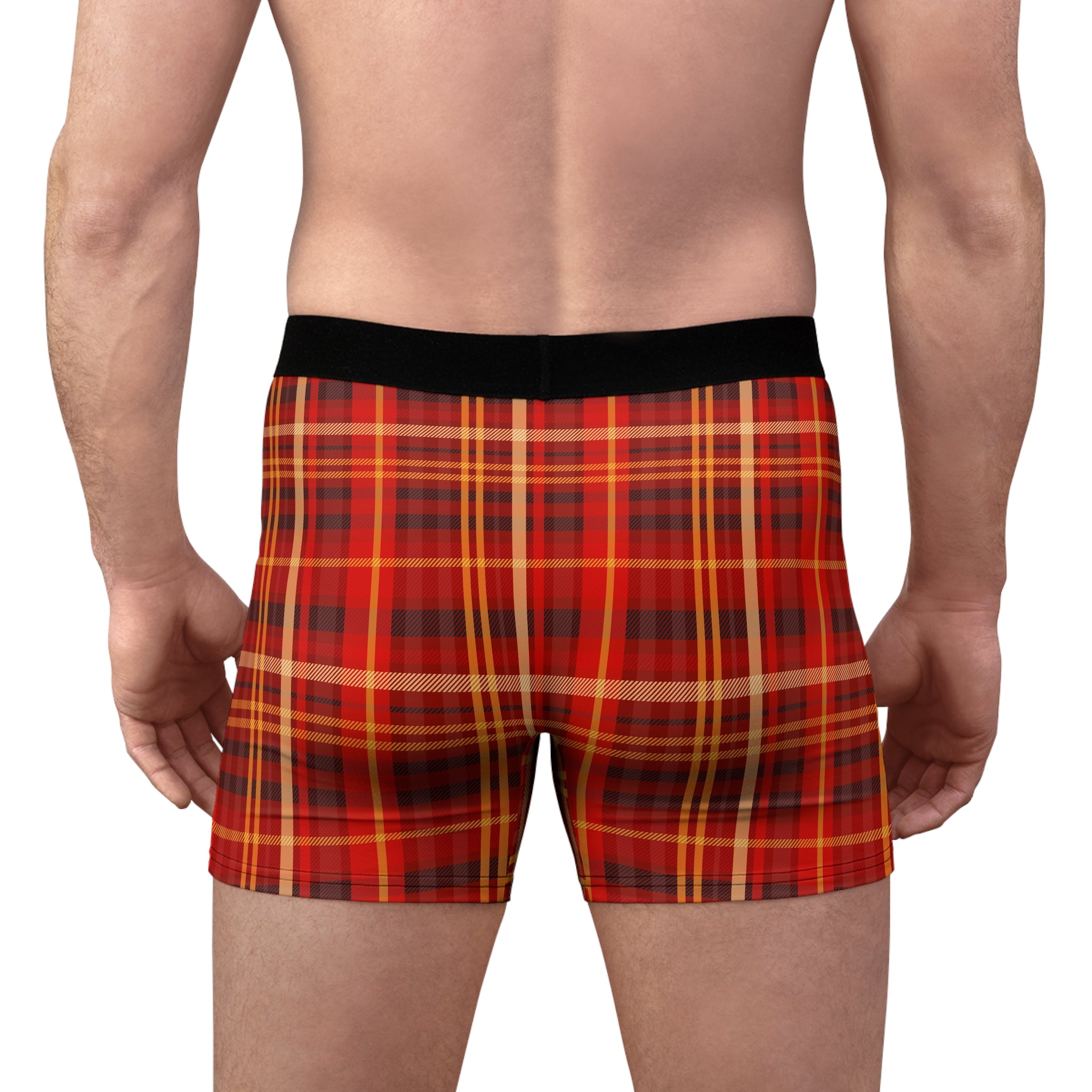 Red  Orange Tartan Plaid Boxer Briefs — Men's Plaid Underwear
