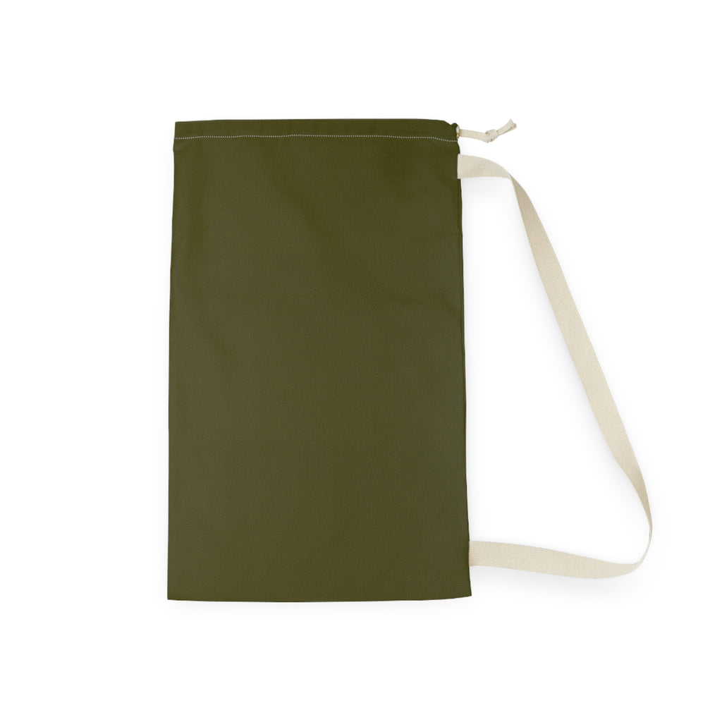 Olive Drawstring Laundry Bag — Compact Cotton Travel Hamper with Shoulder Strap