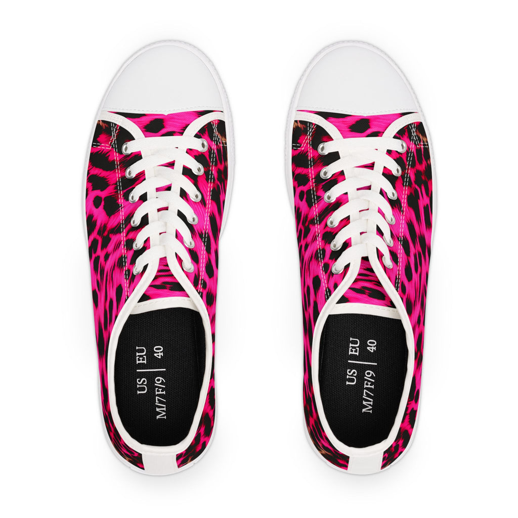 Women's Low Top Sneakers — Hot Pink Leopard Print Canvas Shoes