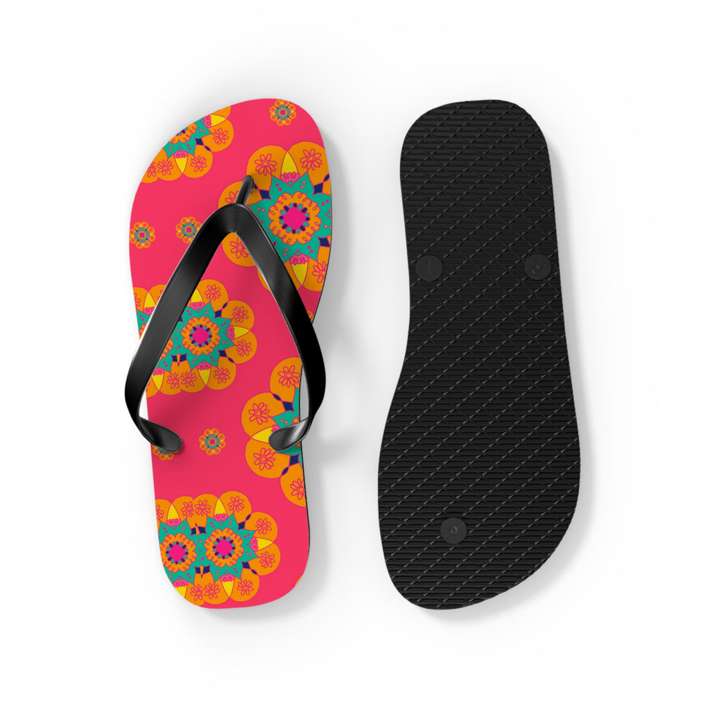 Floral Mandala Flip Flops – Bright Pink Tropical Beach Sandals