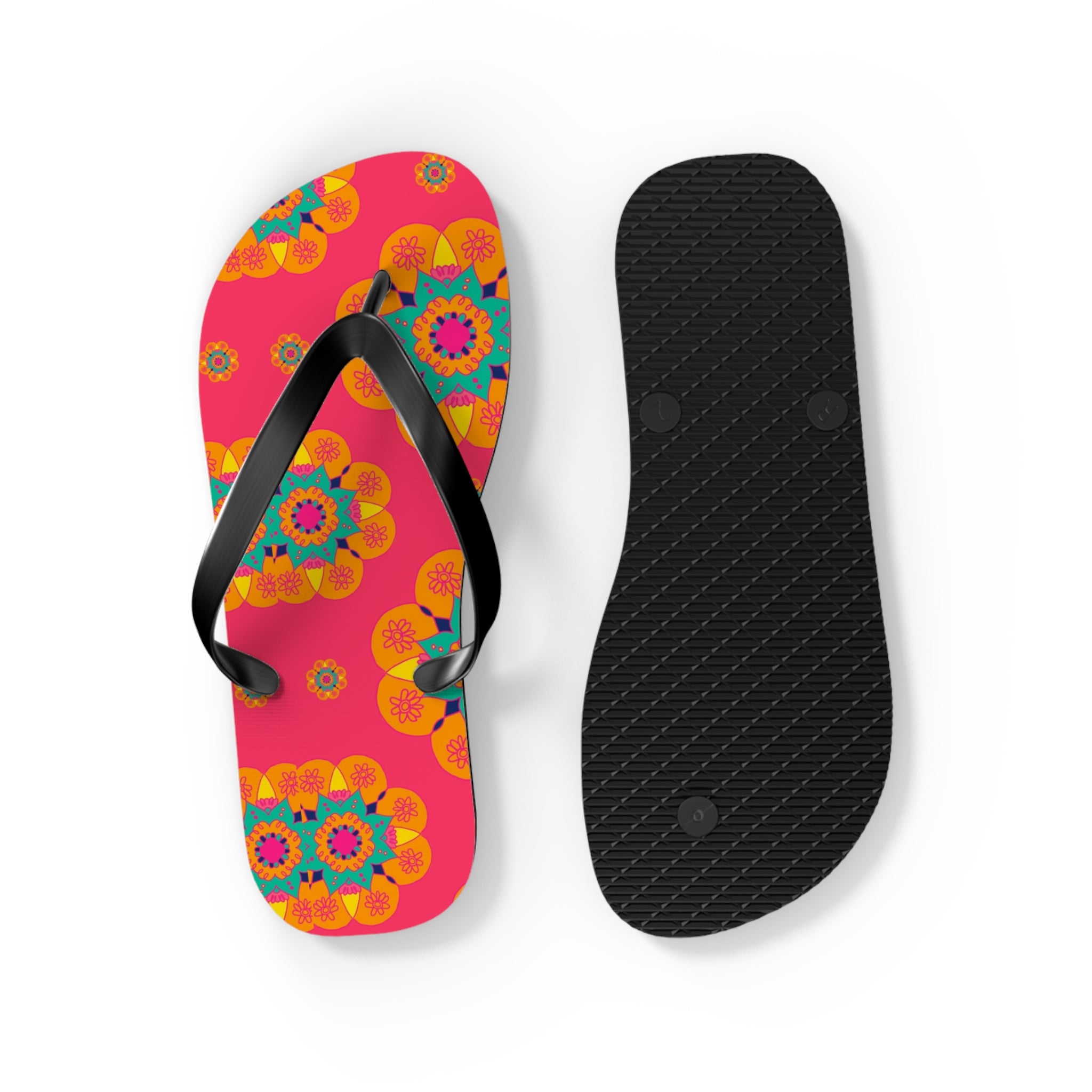 Floral Mandala Flip Flops – Bright Pink Tropical Beach Sandals