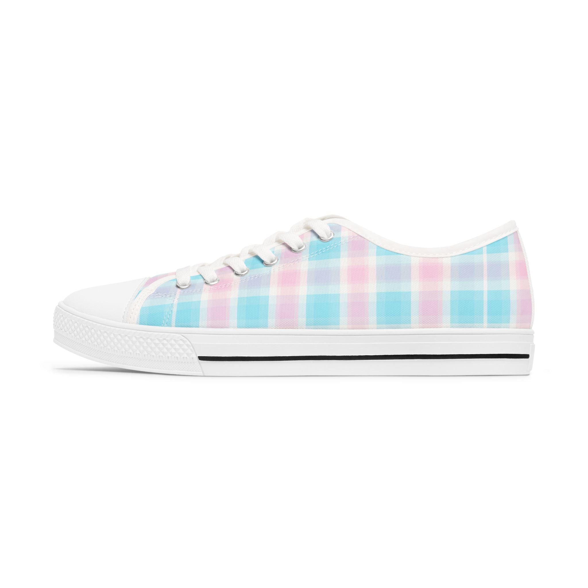 Low Top Sneakers - Pastel Plaid Women's Casual Canvas Shoes