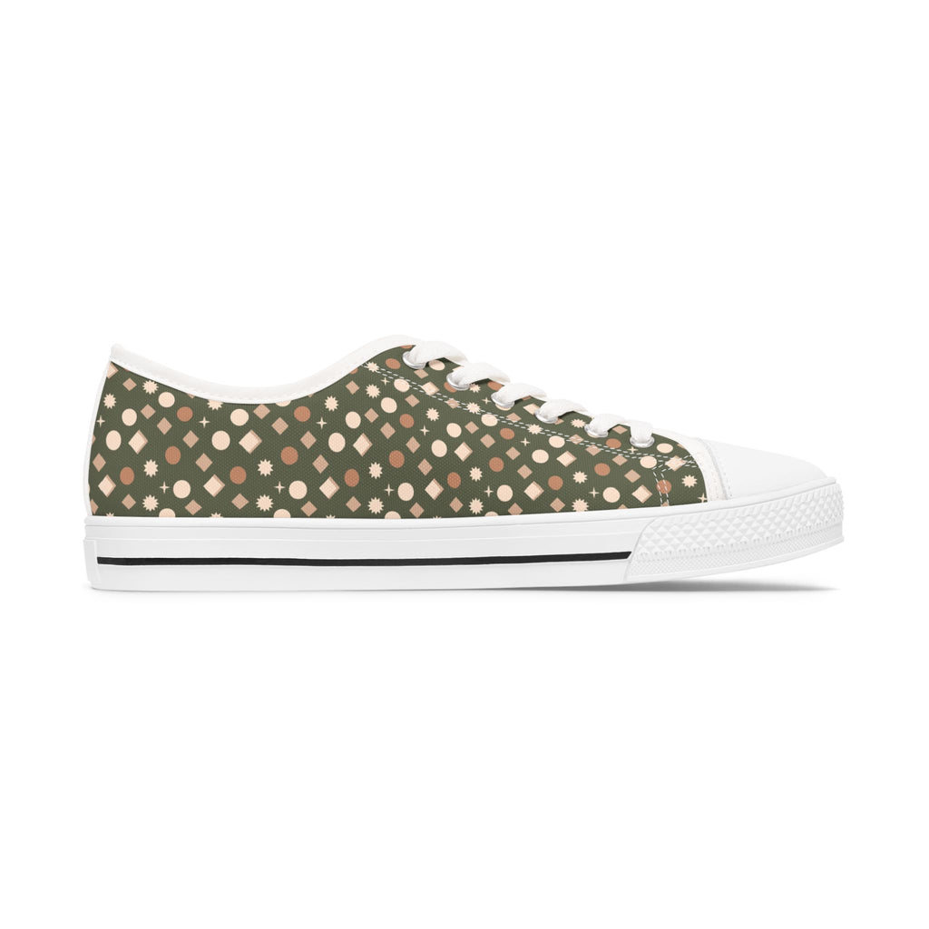 Polka Dot Olive Women's Low Top Sneakers — Casual Retro Canvas Shoes