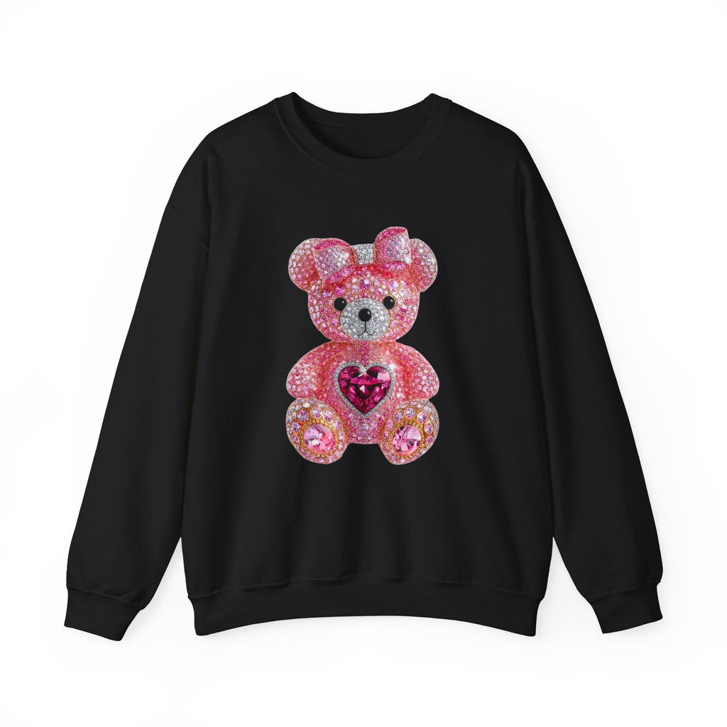 Pink Sequin Teddy Bear Sweatshirt | Heart Patch, Cute Plush Graphic