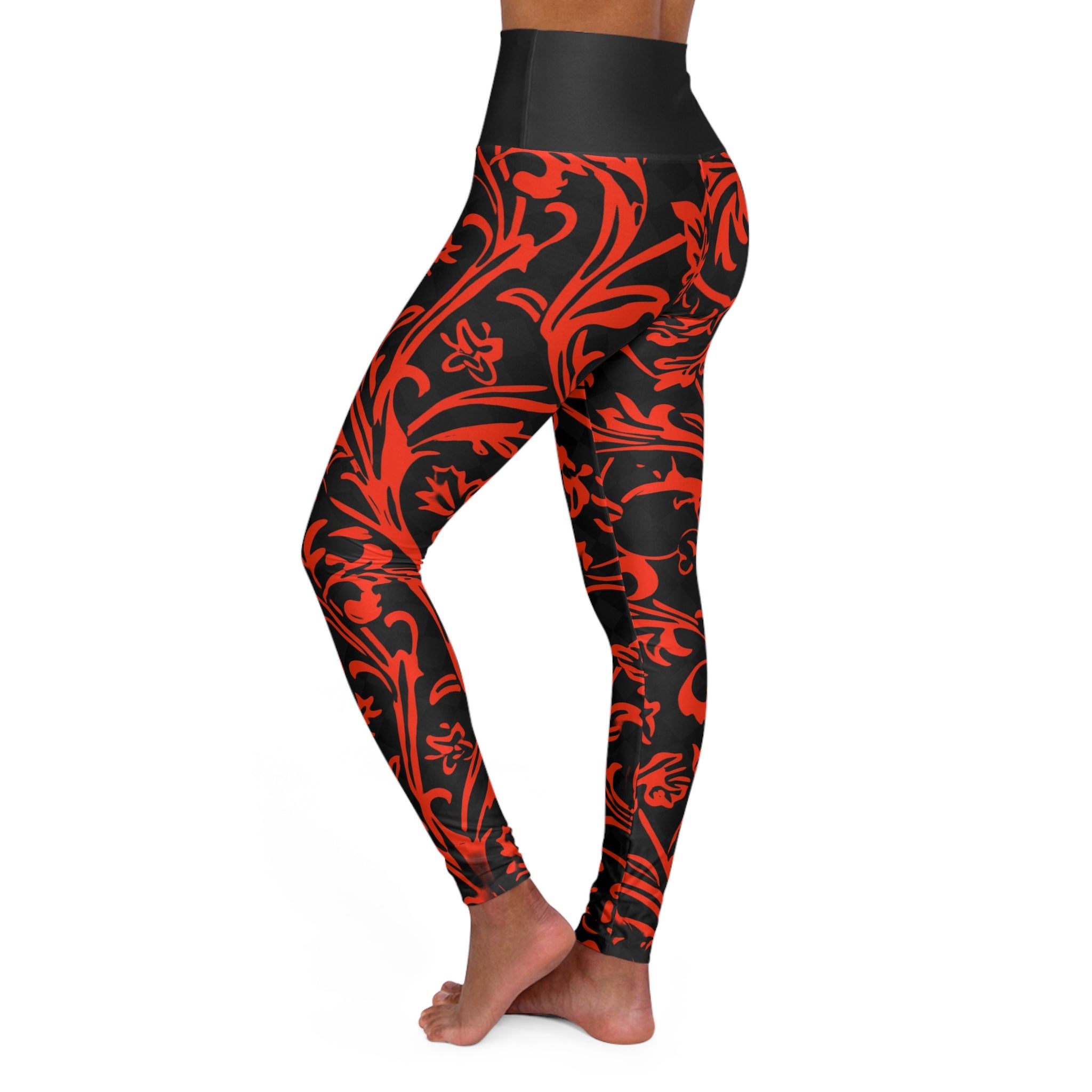 Leggings with a black and pink skull pattern on a white background