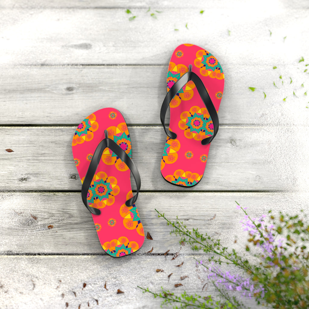 Floral Mandala Flip Flops – Bright Pink Tropical Beach Sandals