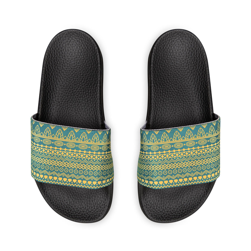 Slide Sandals — Green Gold Boho Pattern Removable-Strap Slides