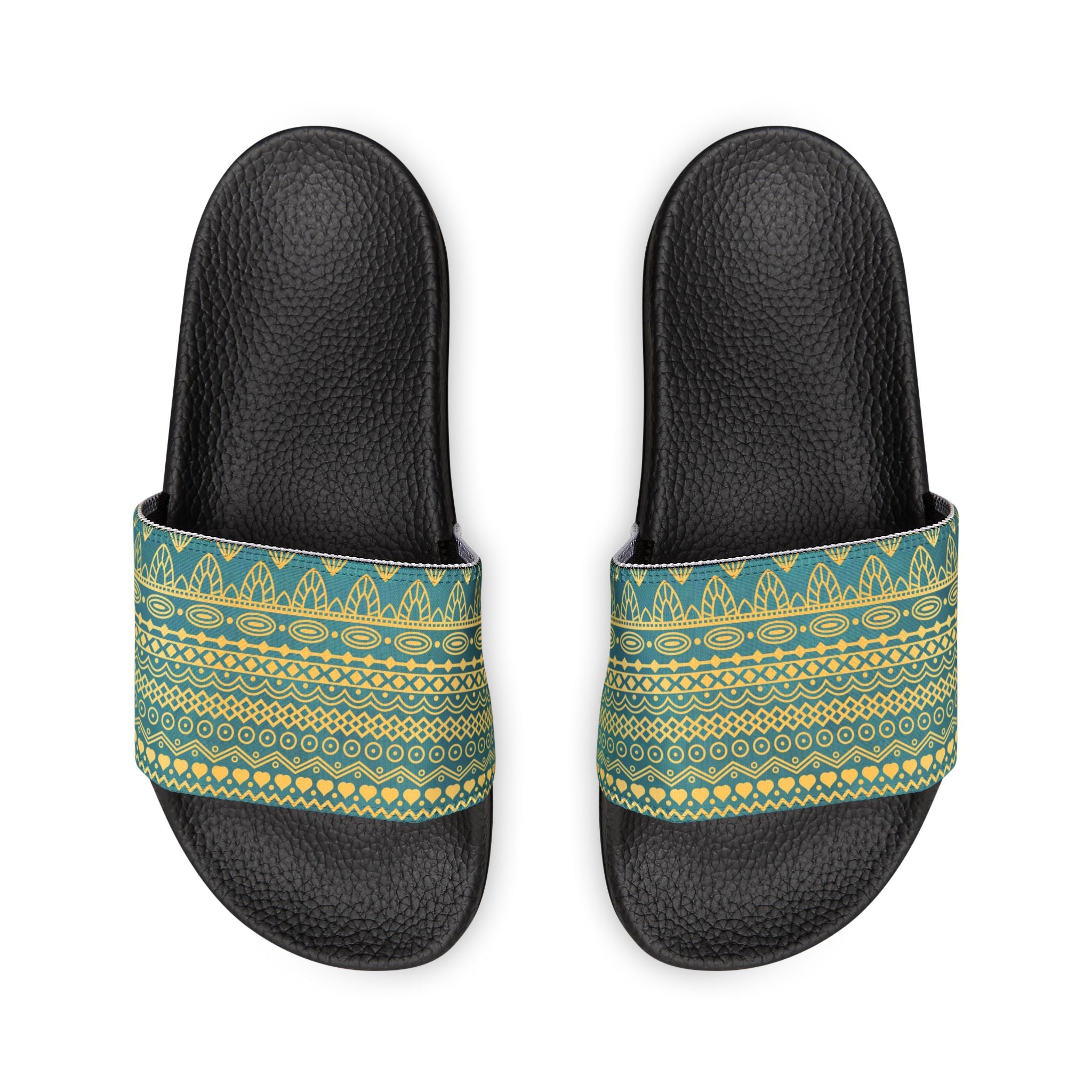 Slide Sandals — Green Gold Boho Pattern Removable-Strap Slides