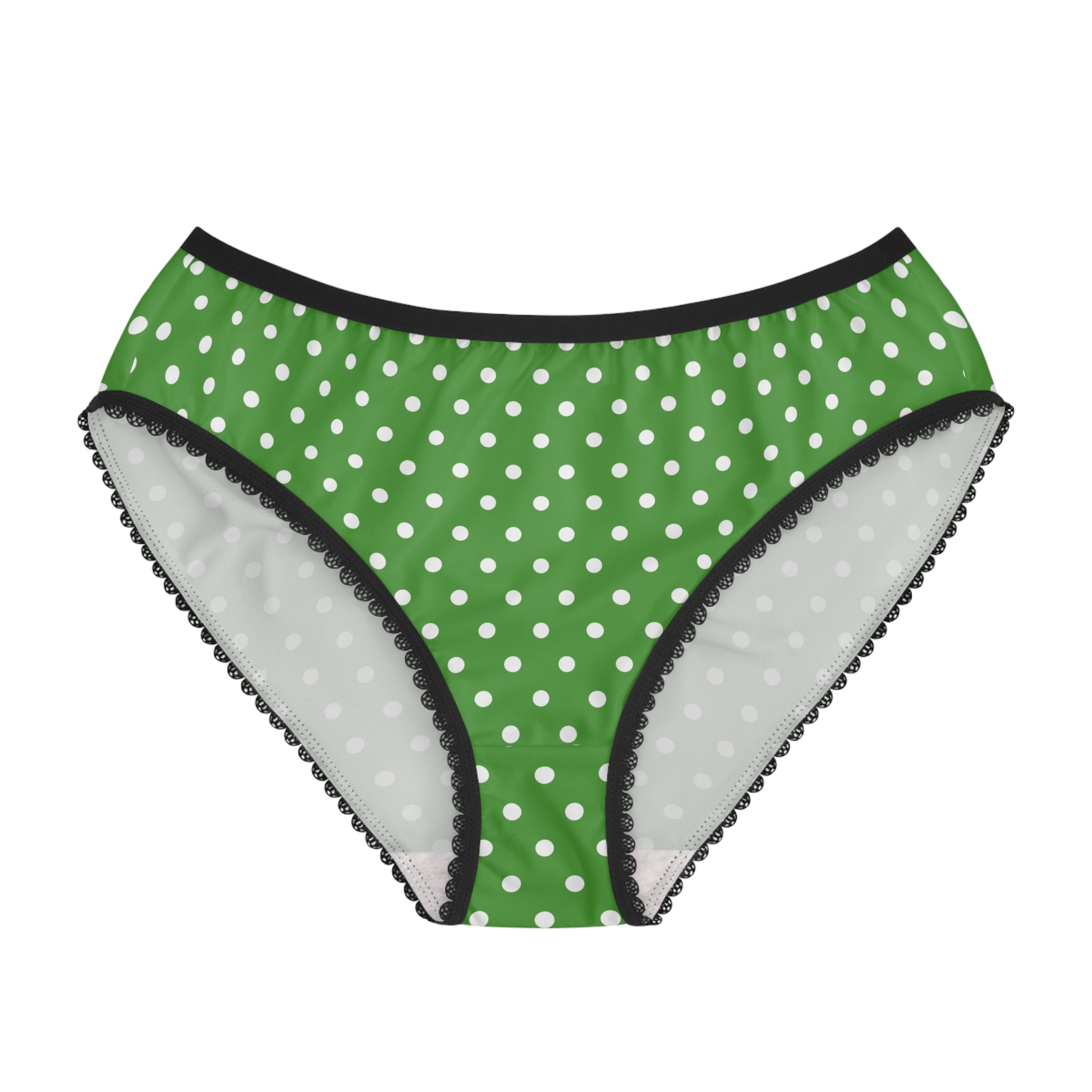 Green White Polka Dot Women's Briefs — Cute Lacy High-Waist Underwear