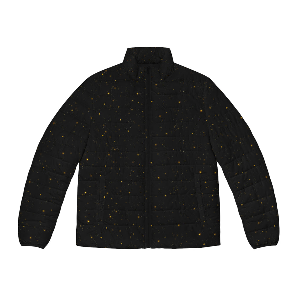Gold Fleck Starry Pattern Puffer Jacket | Black Quilted Outerwear