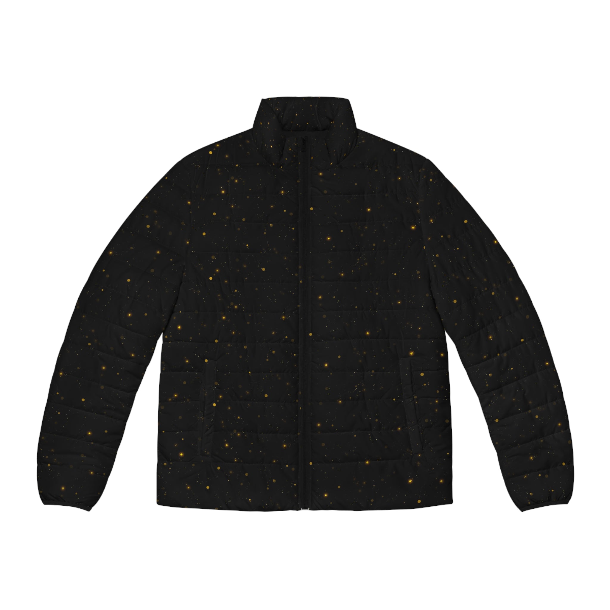 Gold Fleck Starry Pattern Puffer Jacket | Black Quilted Outerwear