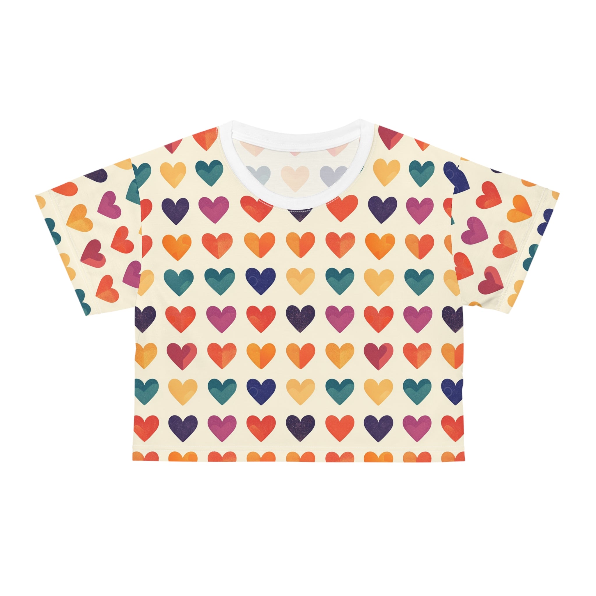 Rainbow Heart Pattern Crop Tee | Colorful Heart Print Top