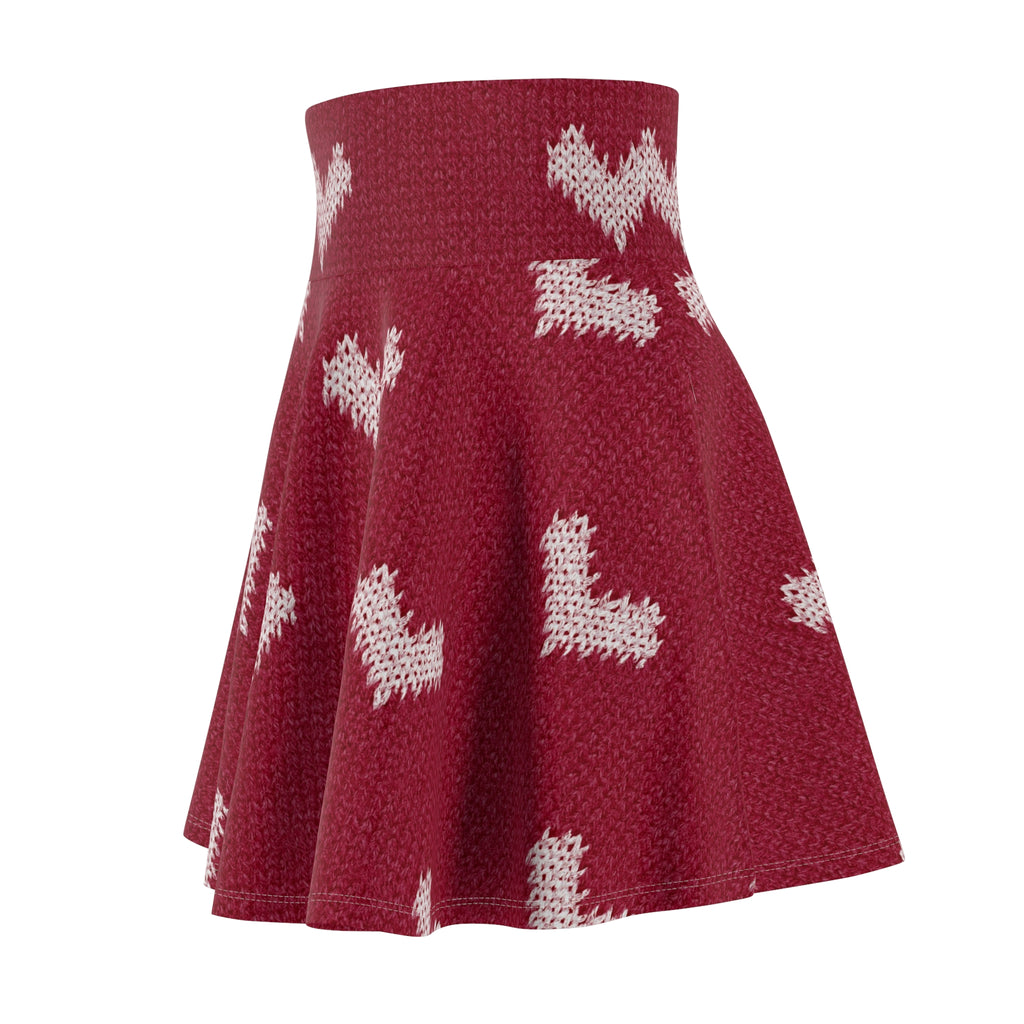 Knit Heart Pattern Skater Skirt | Red Heart Print Skirt