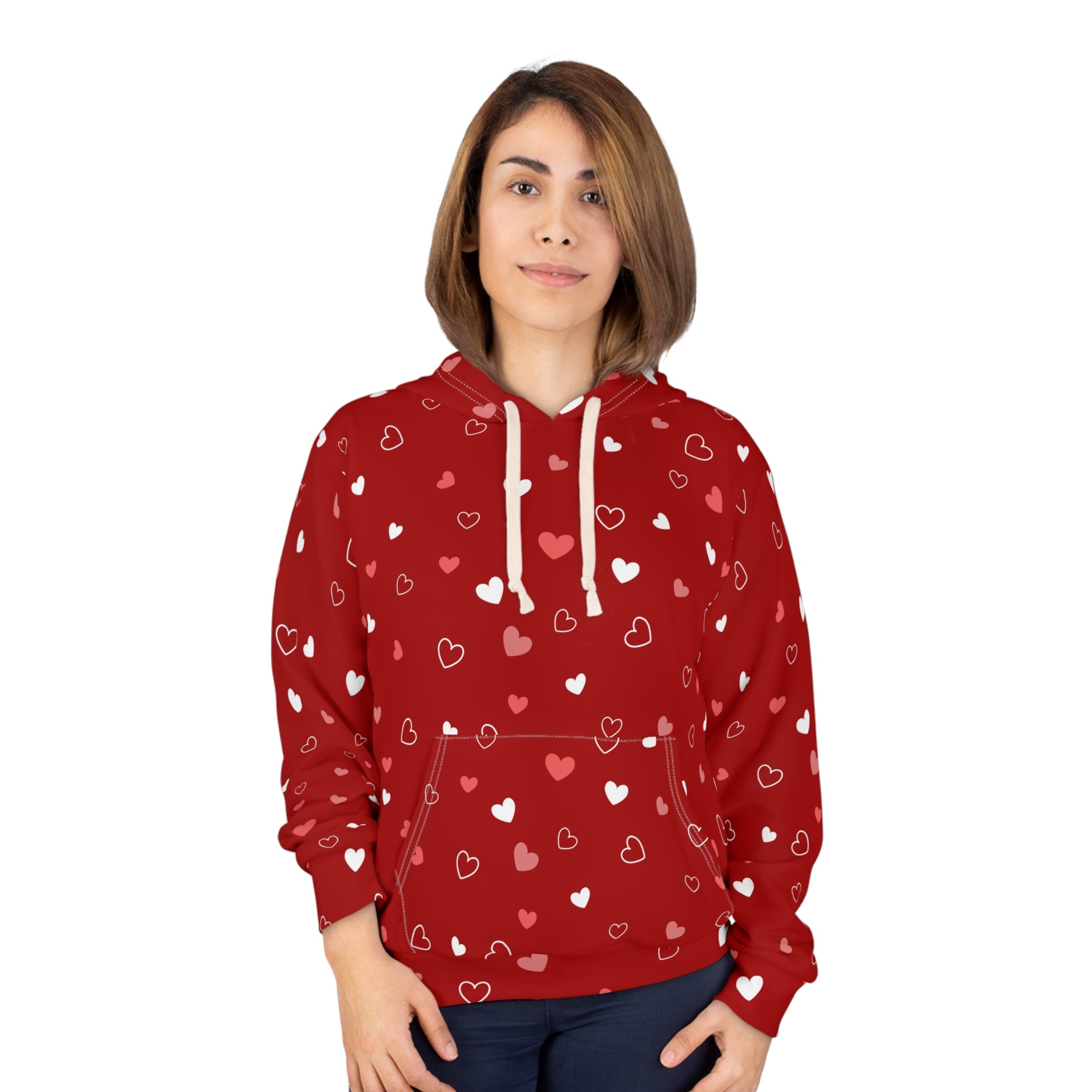 Scattered Hearts Pattern Hoodie | Red Valentine All-Over Print