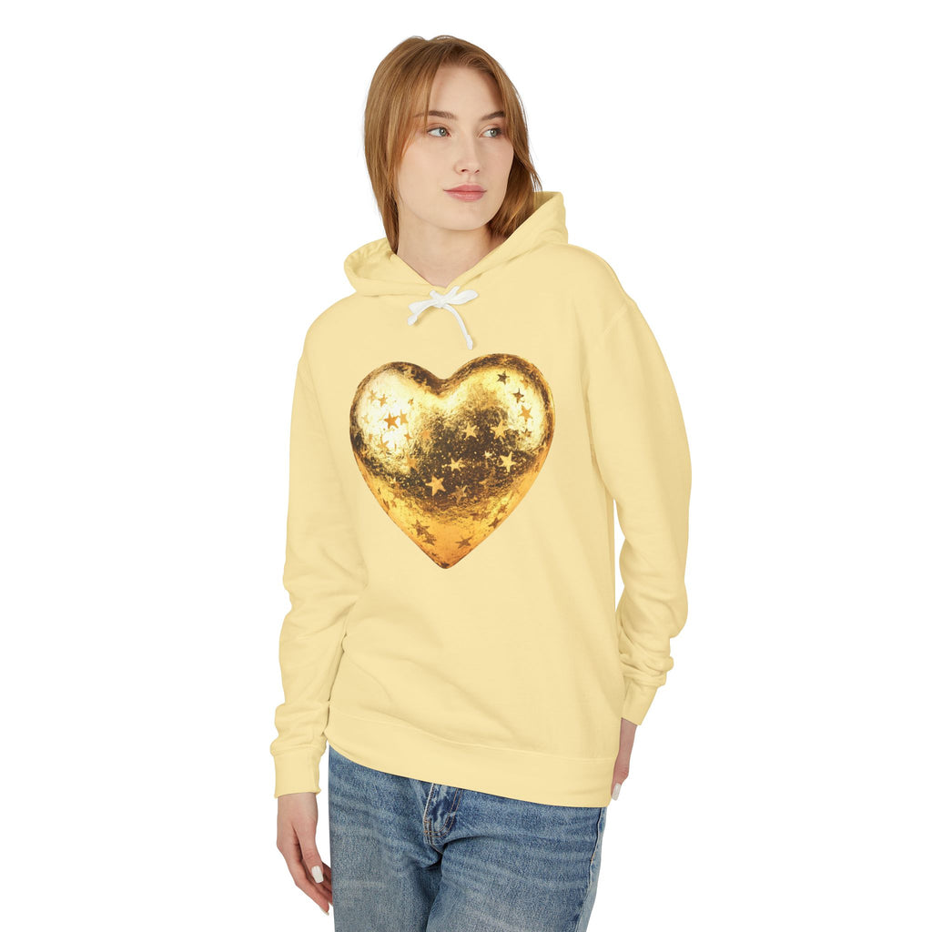 Gold Glitter Heart Hoodie | Shiny Star Pattern Sweatshirt