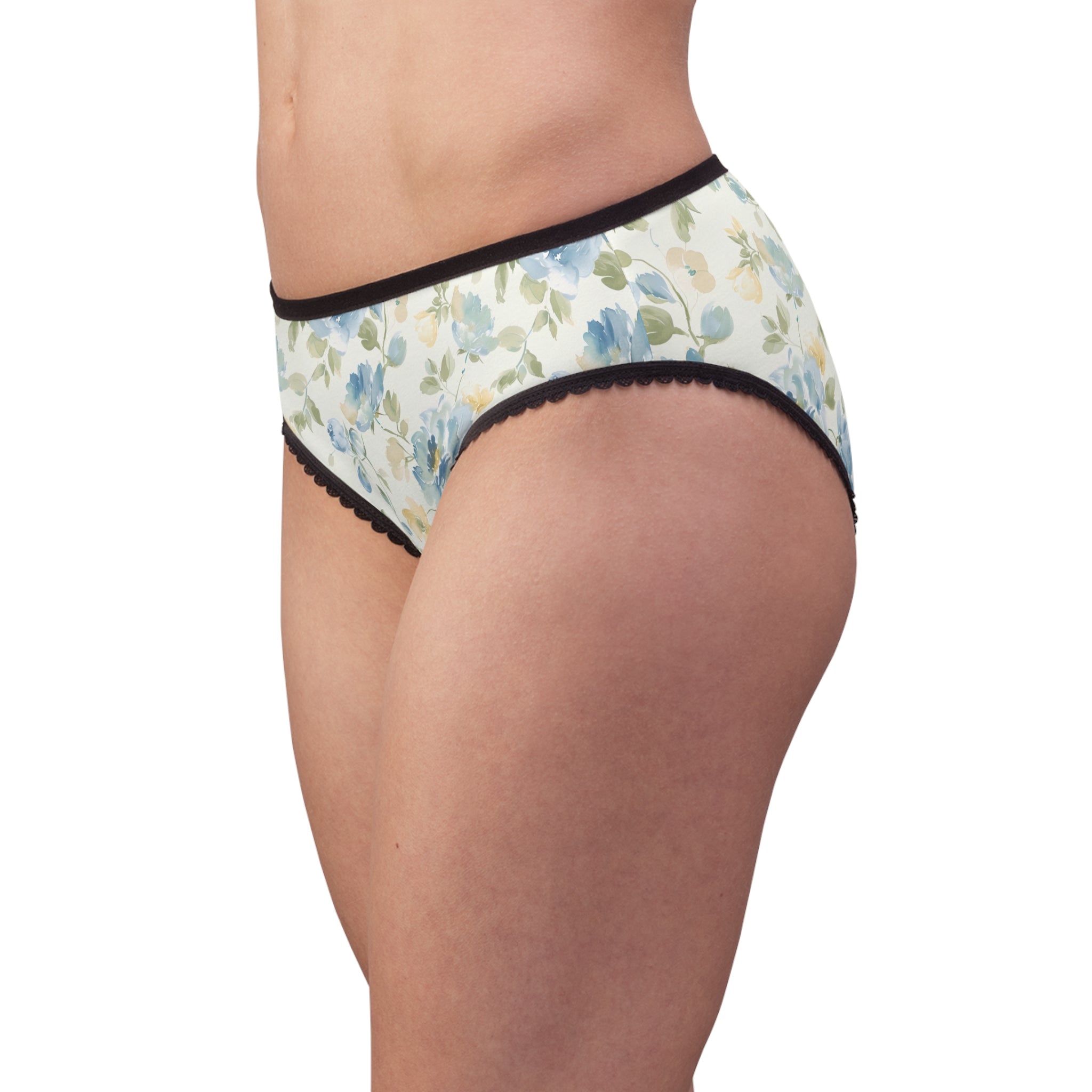 Floral Watercolor High-Rise Briefs — Blue & Yellow Vintage Rose Print