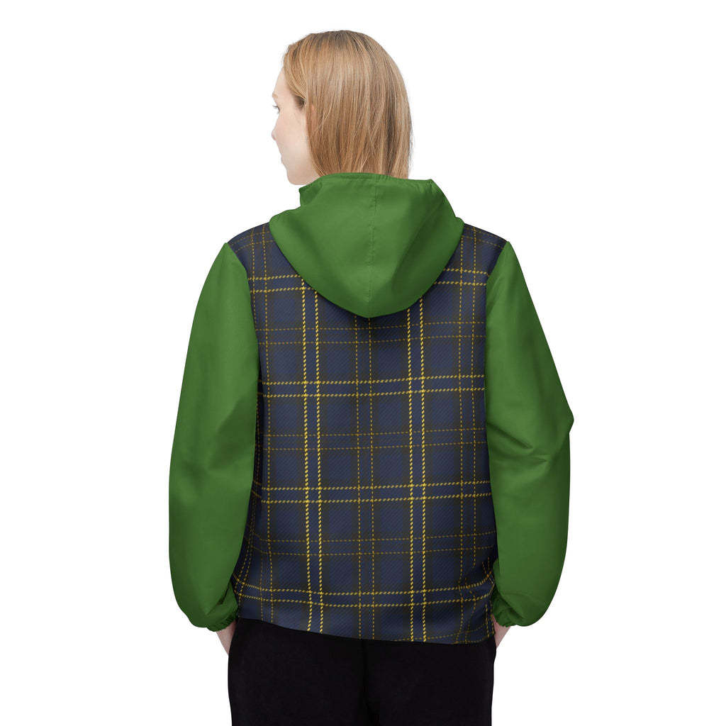 Plaid Green Navy Windbreaker Jacket — Hooded Lightweight Outdoor Jacket