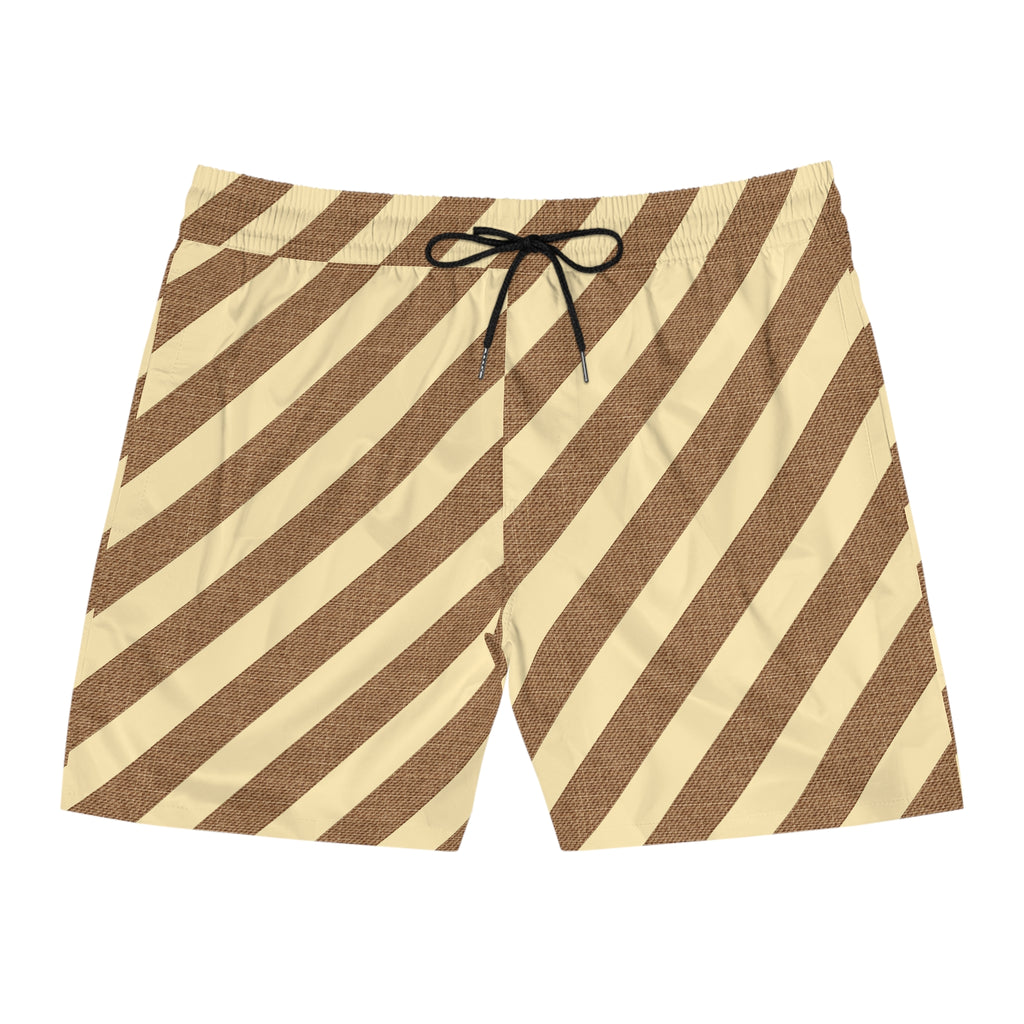 Diagonal Brown Stripe Men's Swim Shorts — Retro Beach Trunks