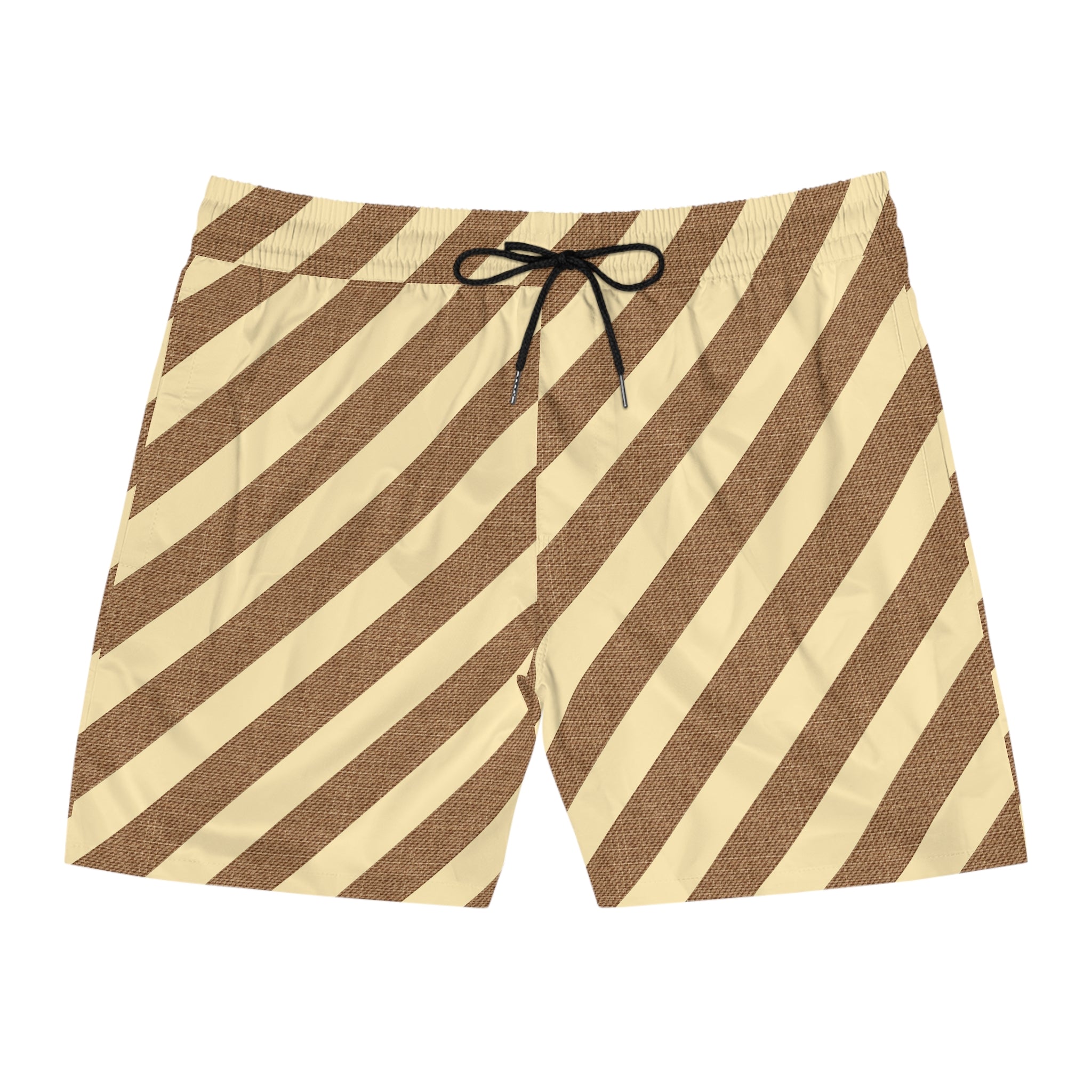 Diagonal Brown Stripe Men's Swim Shorts — Retro Beach Trunks