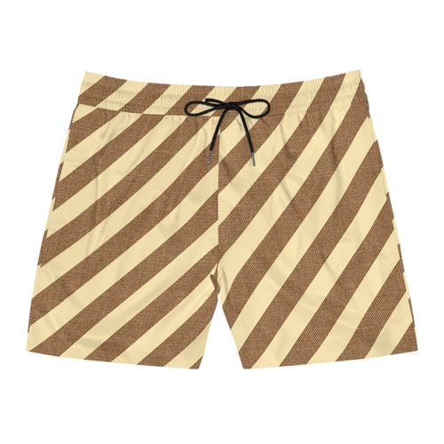 Diagonal Brown Stripe Men's Swim Shorts — Retro Beach Trunks