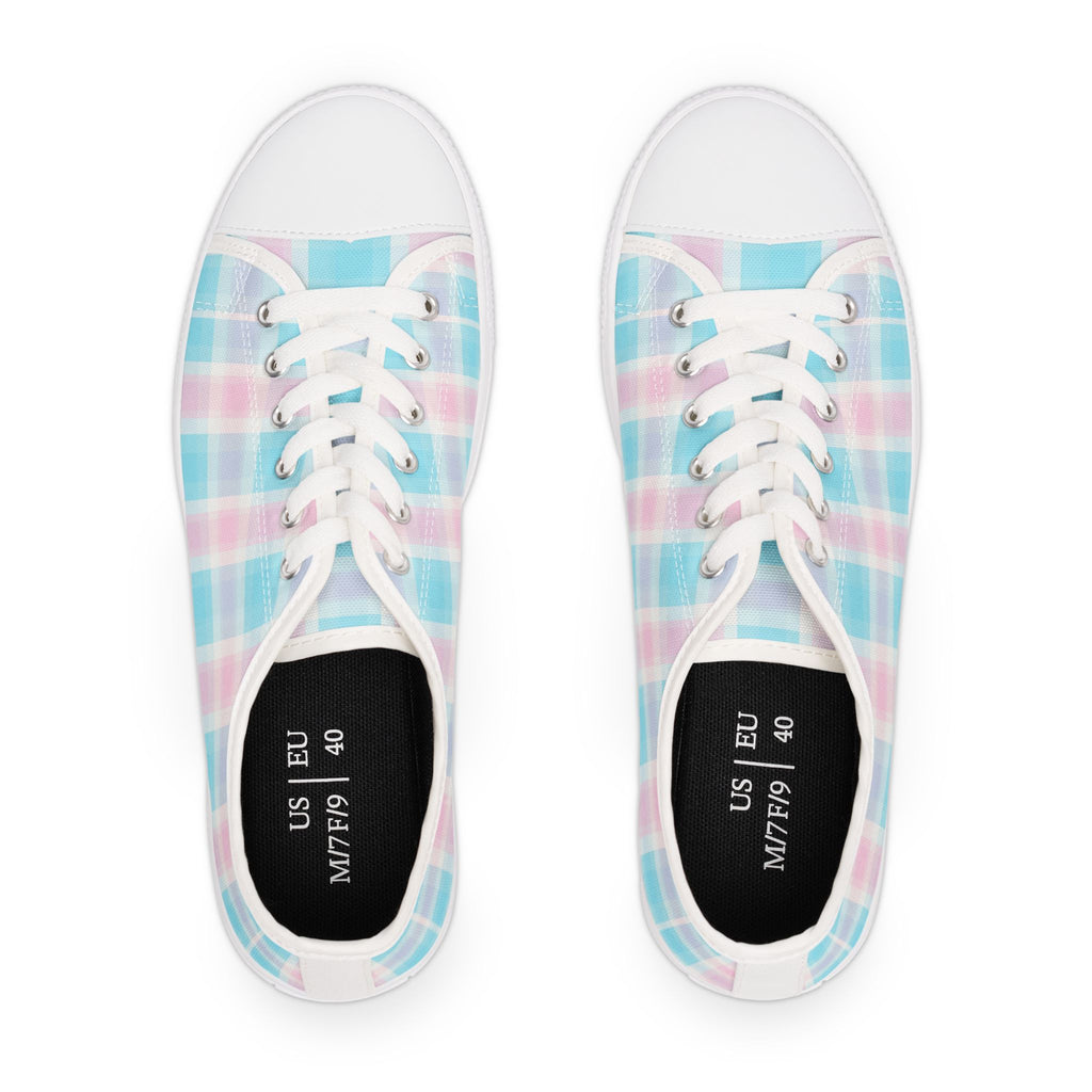 Low Top Sneakers - Pastel Plaid Women's Casual Canvas Shoes