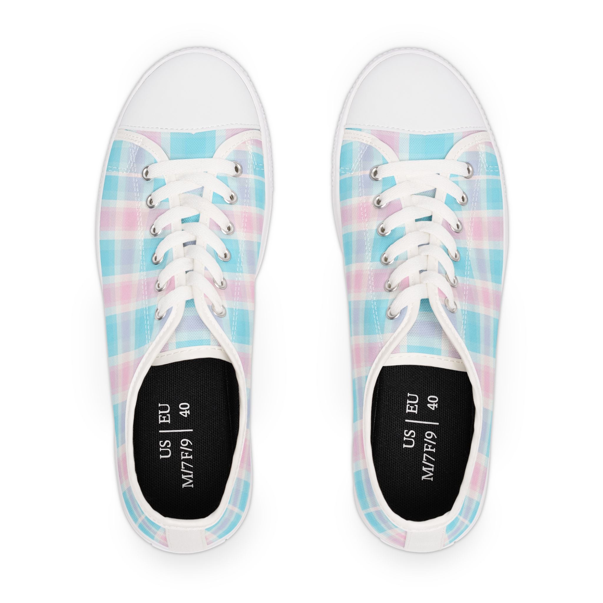 Low Top Sneakers - Pastel Plaid Women's Casual Canvas Shoes