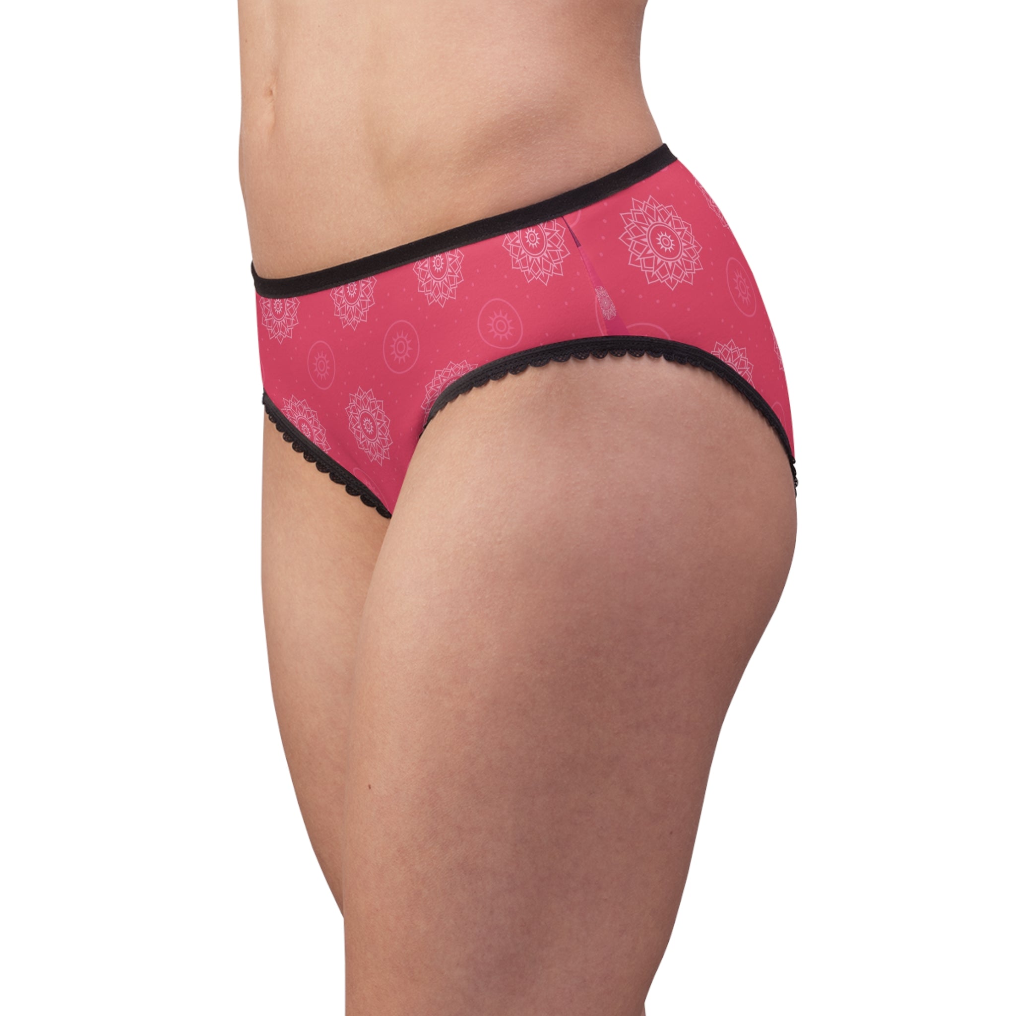 Rose Mandala Women's Briefs — Pink Lace-Trimmed All-Over-Print Underwear