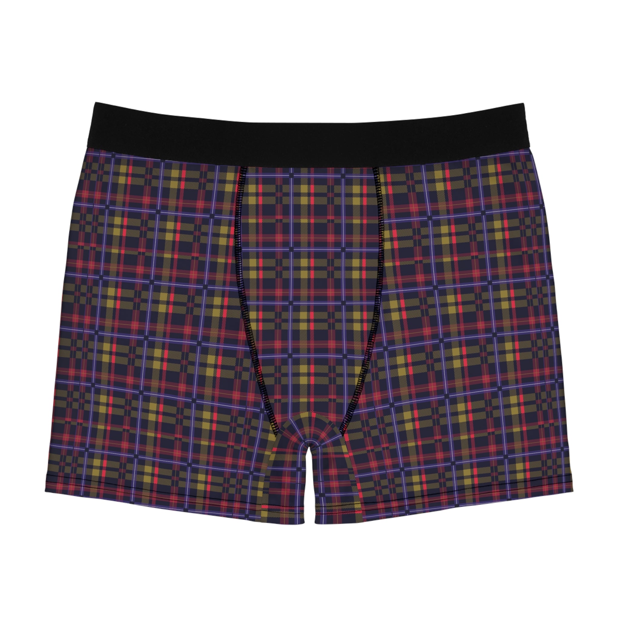 Men's Plaid Boxer Briefs — Red & Navy Tartan All-Over Print