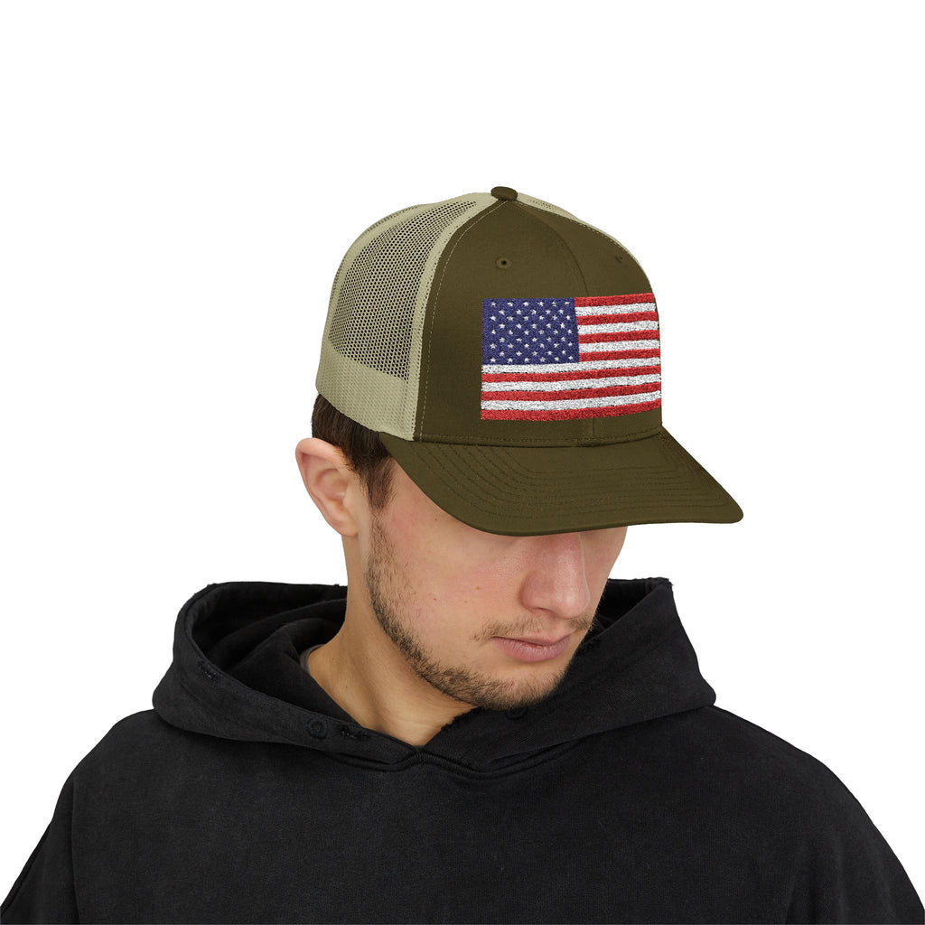 American Flag Trucker Cap — Sparkle Sequin USA Snapback