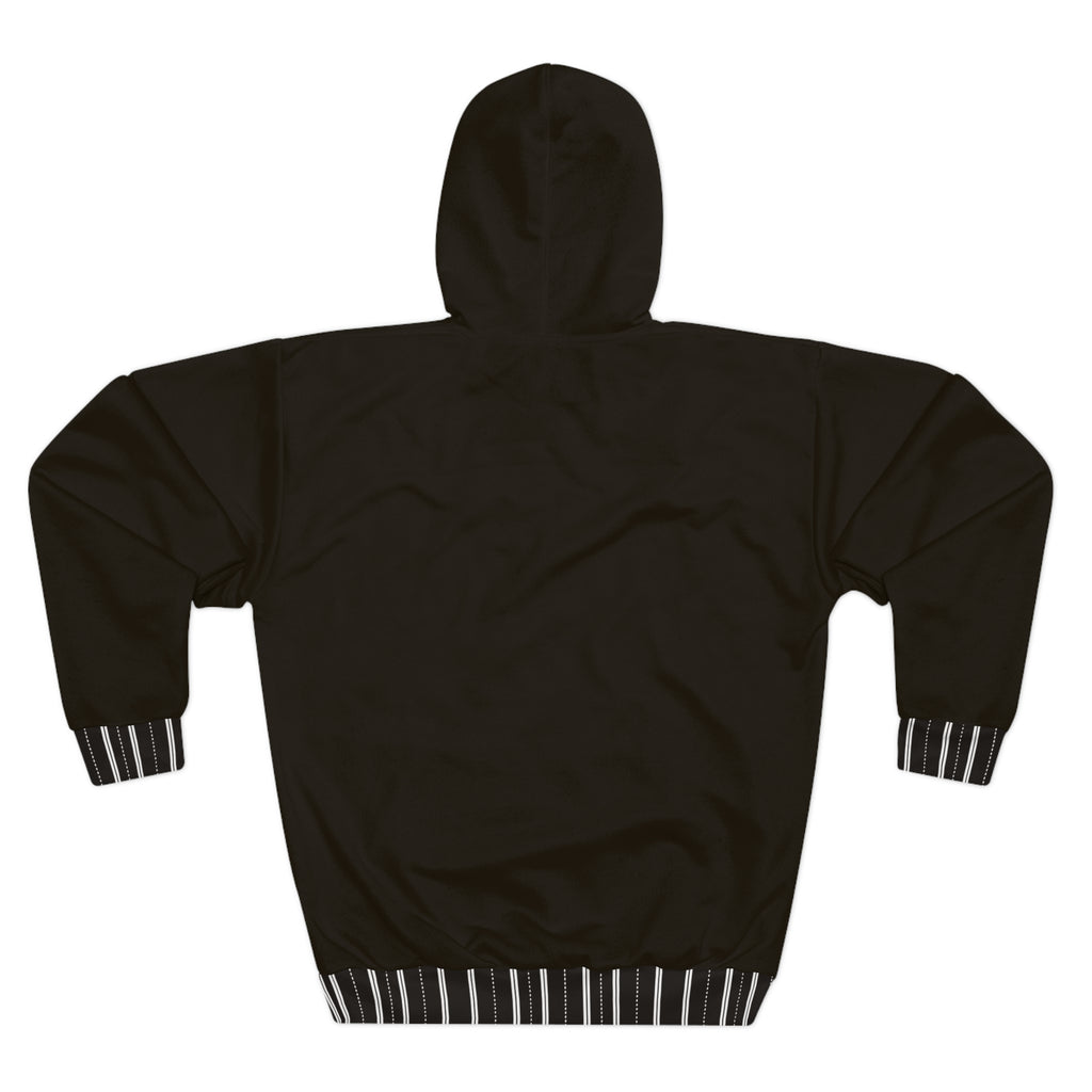 Black White Striped Cuff Hoodie — Cozy Unisex Pullover w Black White Trim