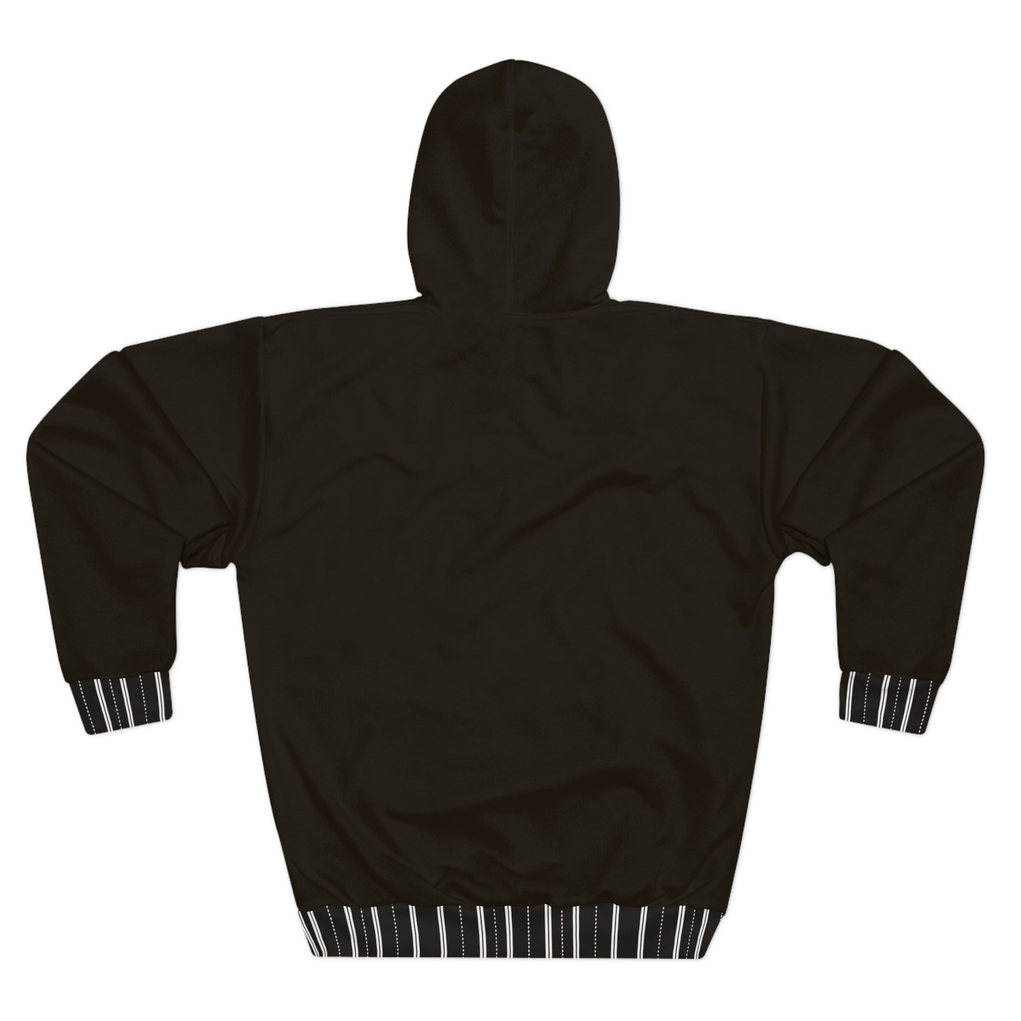 Black White Striped Cuff Hoodie — Cozy Unisex Pullover w Black White Trim