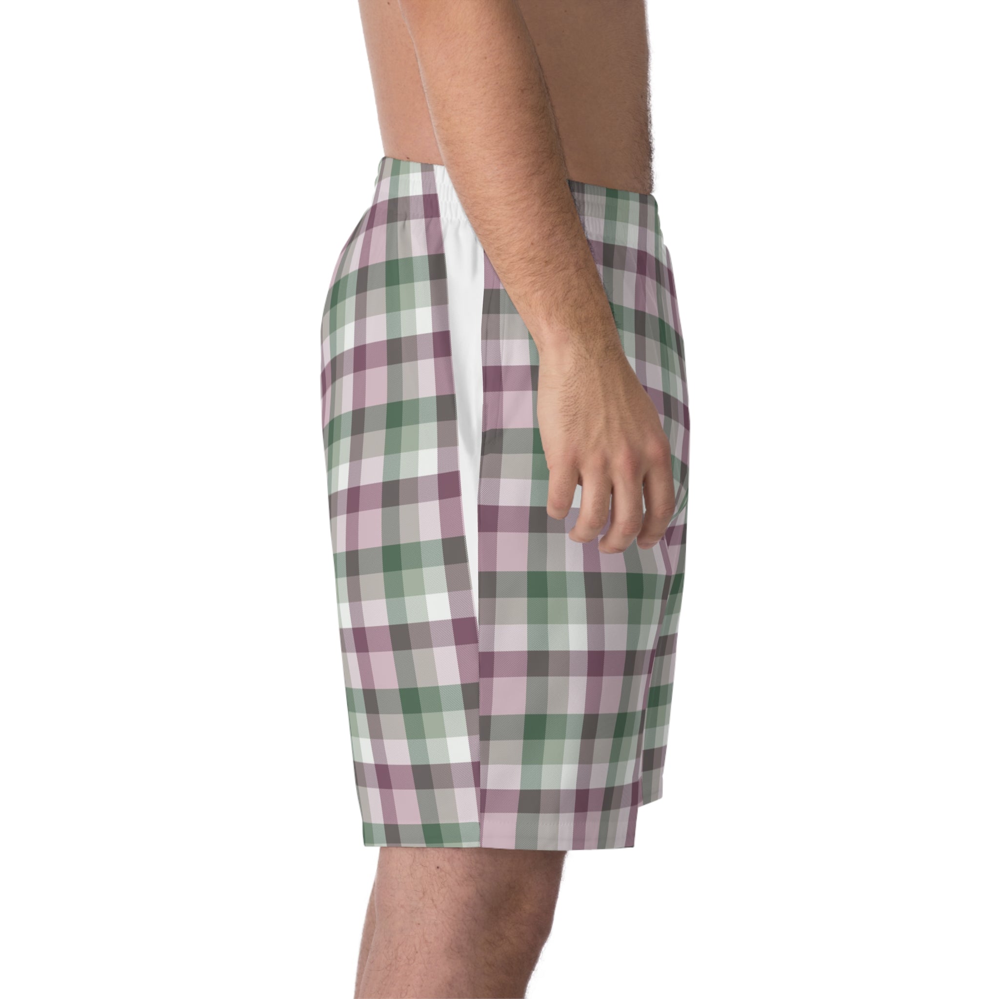 Men's Plaid Beach Shorts — Pastel Green & Mauve