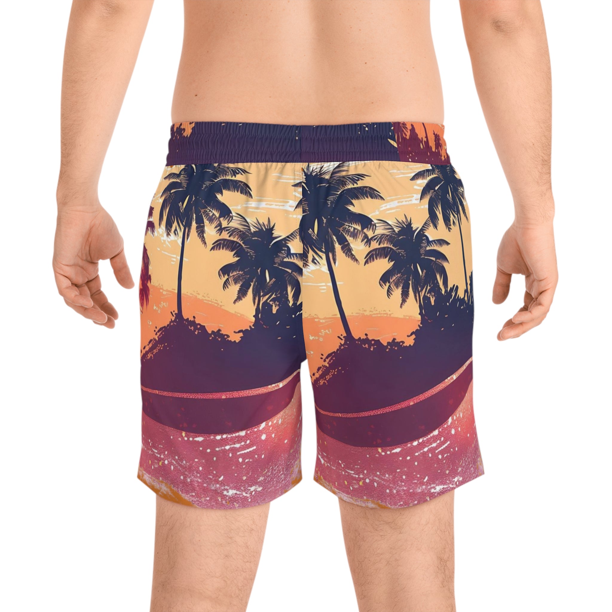 Men's Tropical Sunset Swim Shorts — Palm Tree Beach Boardshorts