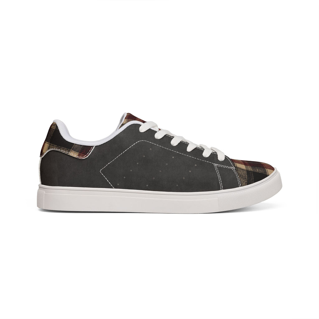 Leather Low-Top Sneakers — Plaid Accent Casual Men’s Shoes