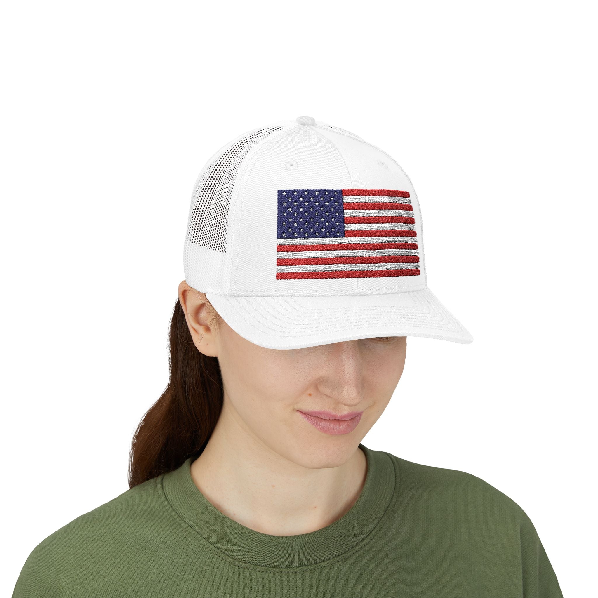 American Flag Trucker Cap — Sparkle Sequin USA Snapback