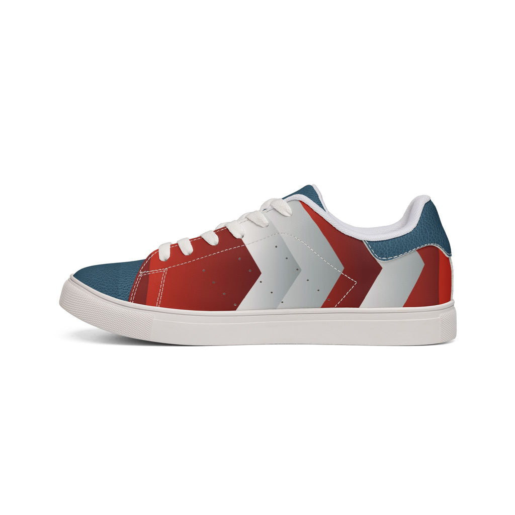Low-Top Sneakers — Patriotic Red White & Blue Chevron Leather Design