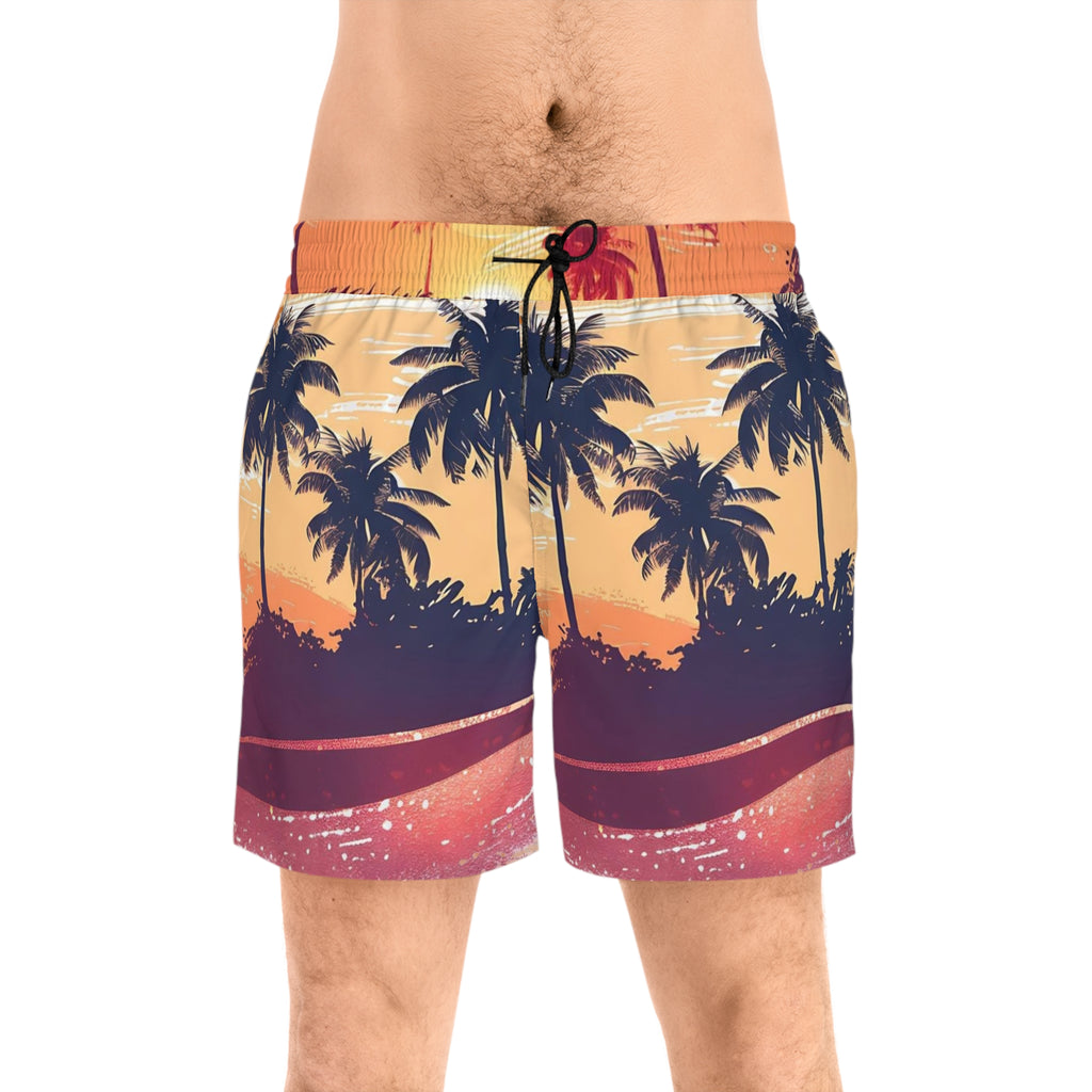 Men's Tropical Sunset Swim Shorts — Palm Tree Beach Boardshorts