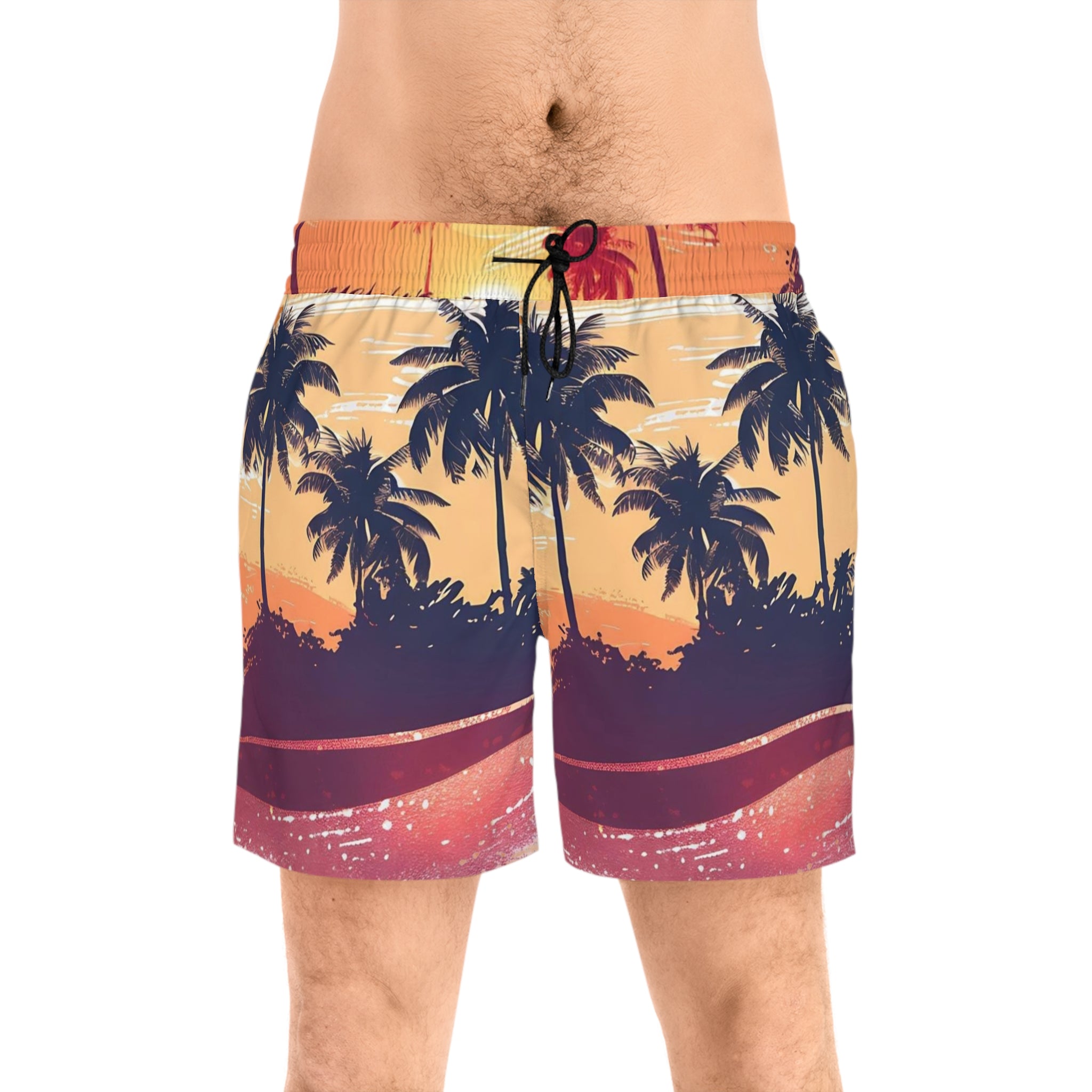 Men's Tropical Sunset Swim Shorts — Palm Tree Beach Boardshorts