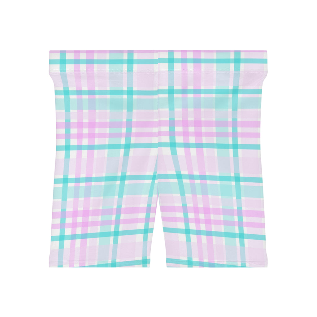 Pastel Plaid Biker Shorts — Mint & Lavender Plaid Activewear