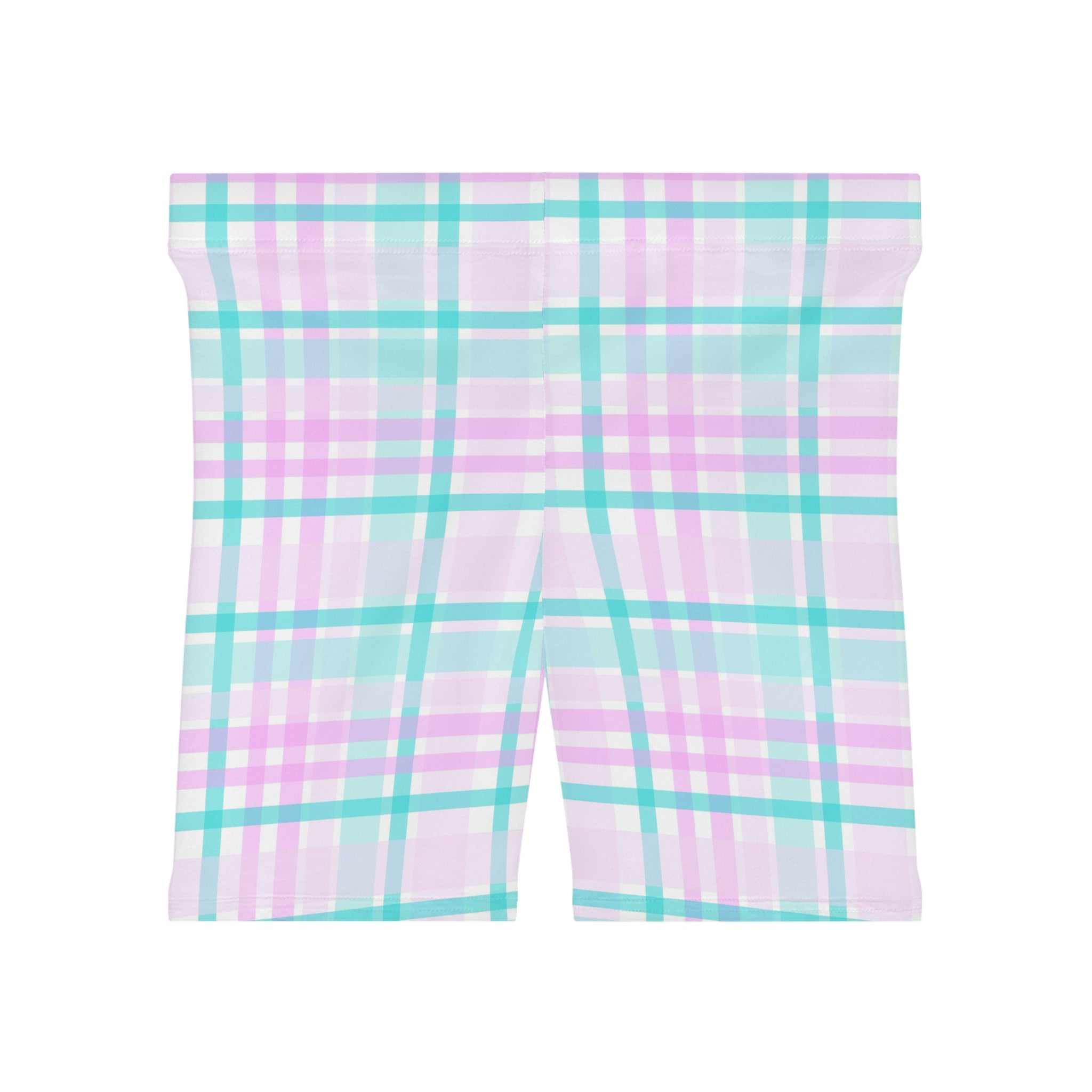 Pastel Plaid Biker Shorts — Mint & Lavender Plaid Activewear