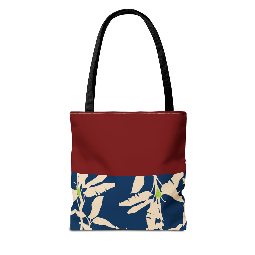 Red Navy Botanical Leaf Pattern Tote Bag