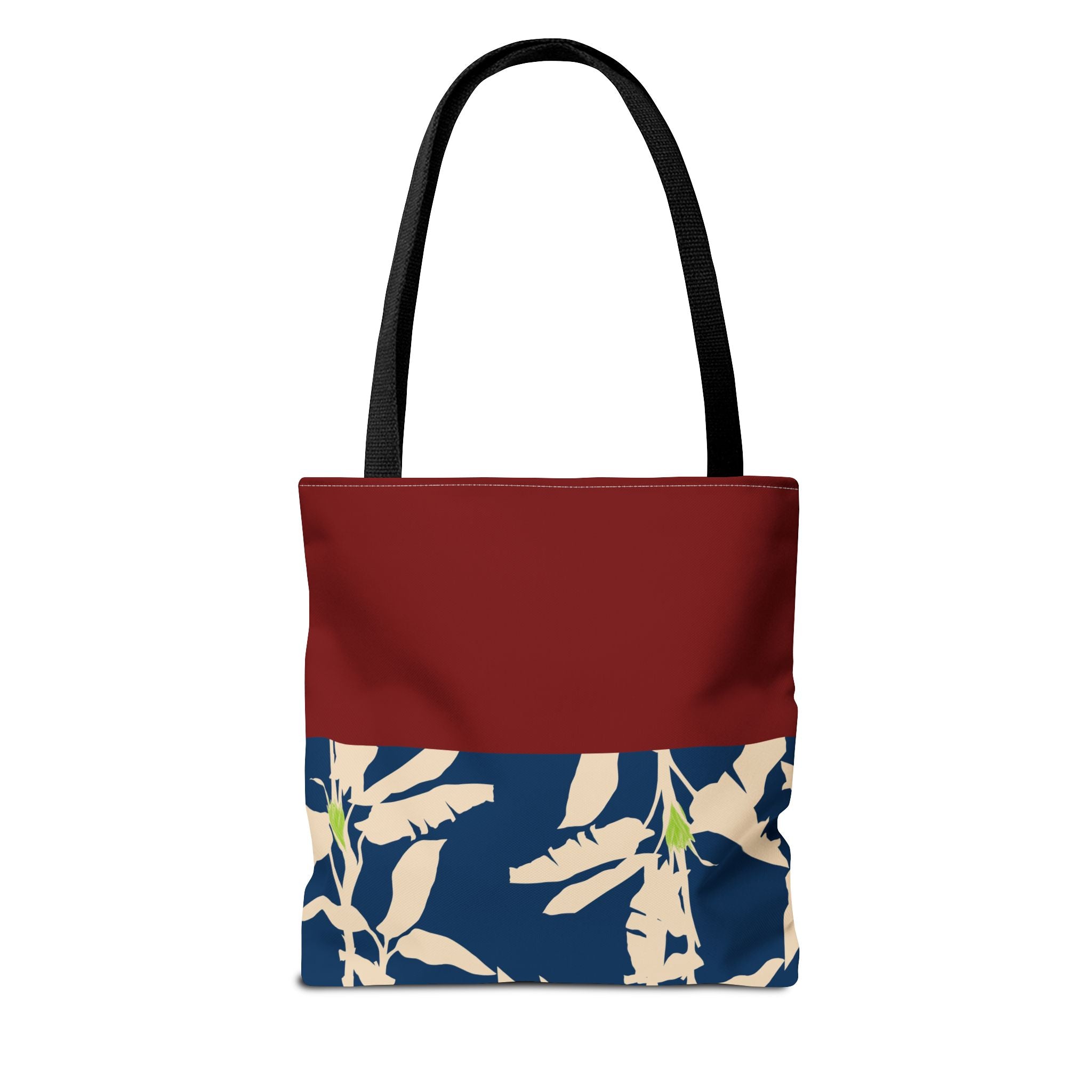 Red Navy Botanical Leaf Pattern Tote Bag