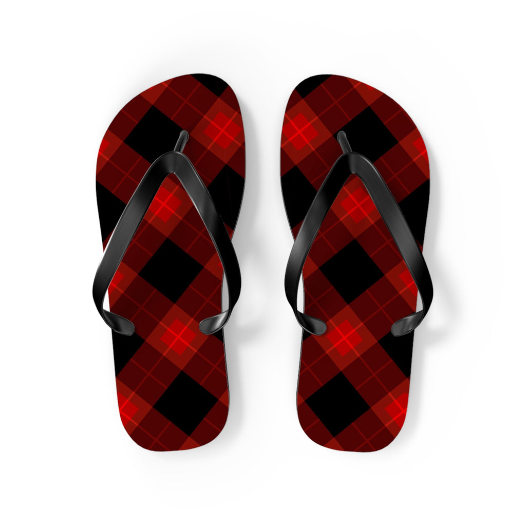 Plaid Red & Black Flip Flops — Buffalo Check Summer Sandals