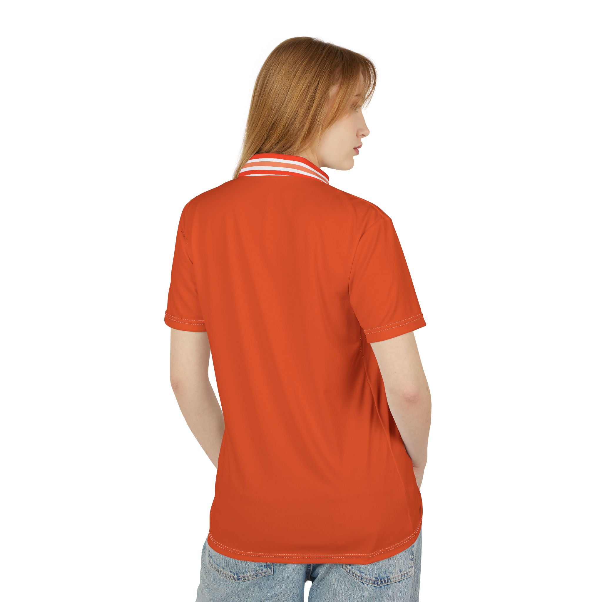 Classic Orange Polo Shirt — Striped Collar Casual Golf Tee
