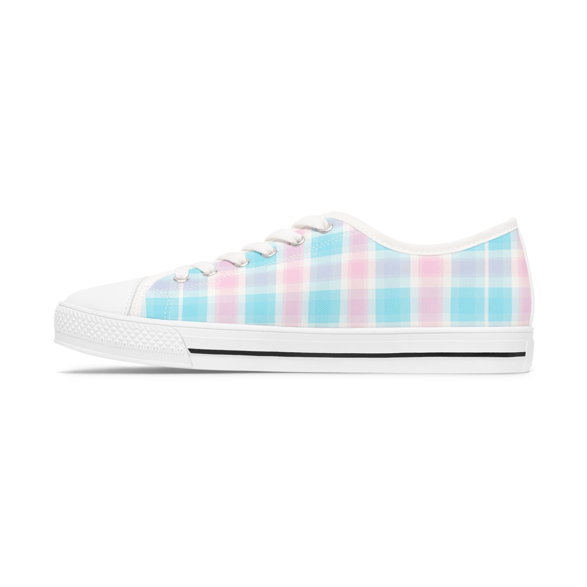 Low Top Sneakers - Pastel Plaid Women's Casual Canvas Shoes