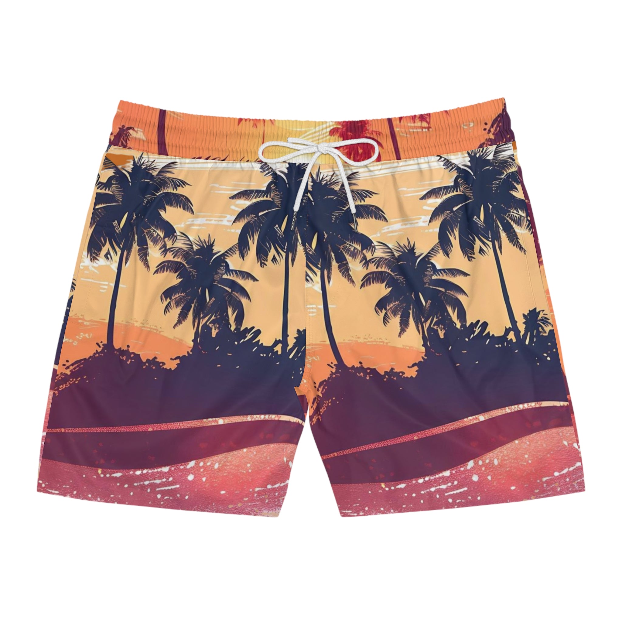 Men's Tropical Sunset Swim Shorts — Palm Tree Beach Boardshorts
